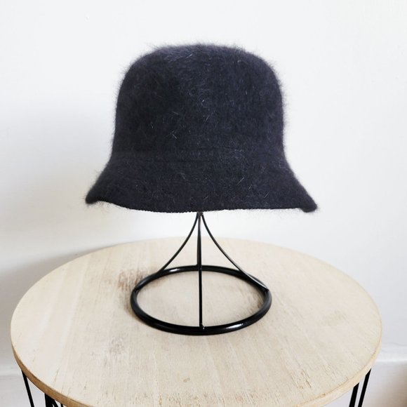 Vintage Wool Angora Bucket Hat, Black Fluffy Bucket Hat, Black Fluffy Brim Hat - Picture 5 of 10